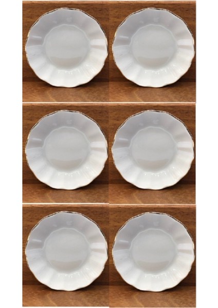 6'lı Porselen Sedef Çay Tabak Seti, Beyaz, Şık ve Zarif Tasarım