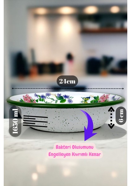 Yeşil 24 cm Emaye Kase, Çukur, Salata ve Cips Tabak fiyatları