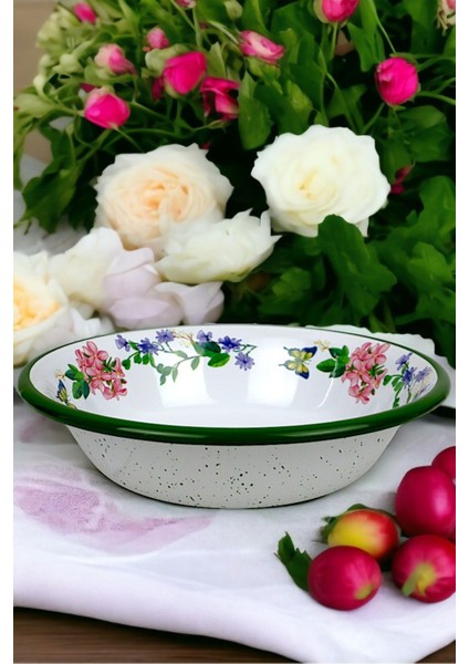 Yeşil 24 cm Emaye Kase, Çukur, Salata ve Cips Tabak