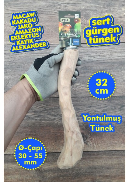 Venty (Gürgen) Yontulmuş Papağan Tüneği 32 cm | Macaw, Kakadu, Jako, Eklektus, Amazon, Alexander, Kayık - T910