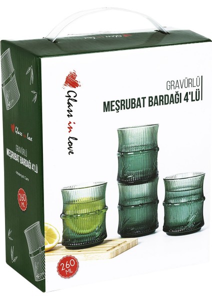 Yeşil Gravürlü Meşrubat Bardağı Takımı (4'lü)