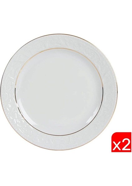 Beyaz 20CM 2'li Hazan Altın Yaldız Düz Tabak Seti