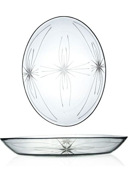 3'lü Oval Cam Salata Sunum Tabak Takımı, Mira Desenli, Turuncu fiyatları