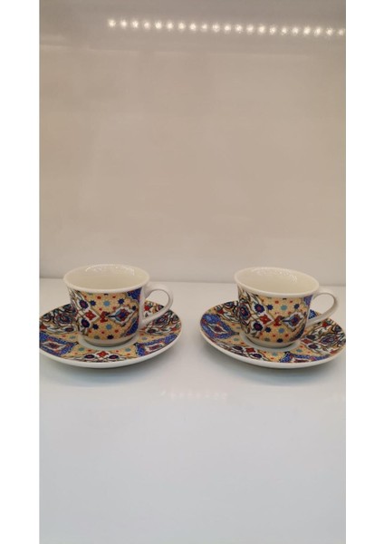 Renkli Porselen Kahve Fincanı 2'li Osmanlı Çini Desenli Set fiyatları