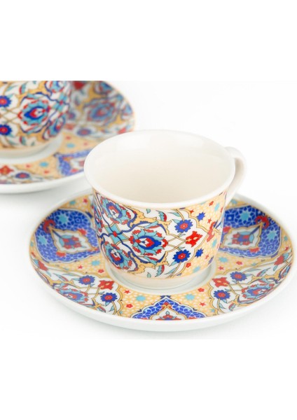 Renkli Porselen Kahve Fincanı 2'li Osmanlı Çini Desenli Set modelleri