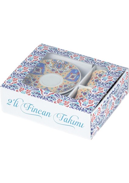 Renkli Porselen Kahve Fincanı 2'li Osmanlı Çini Desenli Set fırsatları