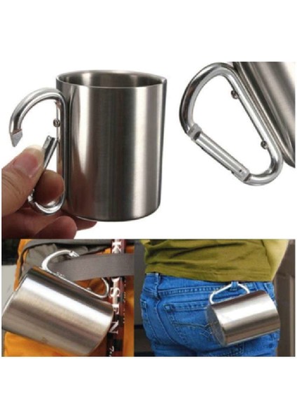 Krom Çift Katmanlı Karabinalı Şık Kupa, Dayanıklı ve Modern Tasarımlı Içecek Kabı fiyatları