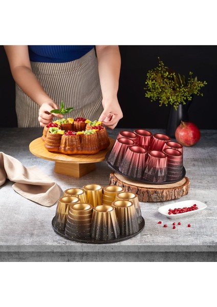 Kırmızı 26 cm Döküm Granit Muffin Kek Kalıbı, Dayanıklı ve Şık Tasarım