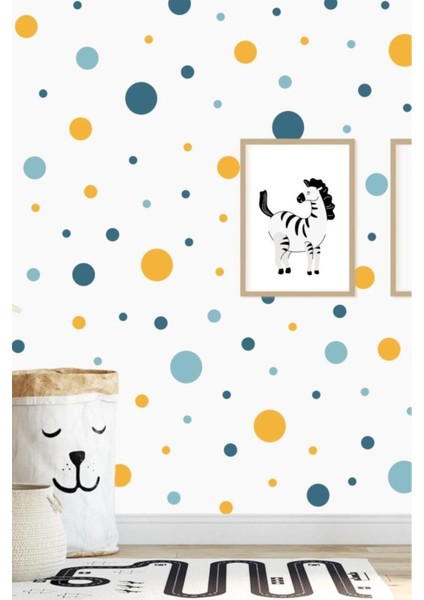 Mavi ve Turuncu Yuvarlak Duvar Sticker Seti, 95 Adet, Şık ve Eğlenceli Dekorasyon Seçeneği