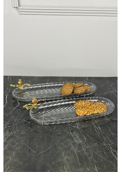 Nar Detaylı 2'li Oval Cam Sunum Tabağı, Şık ve Zarif Tasarım, Beyaz Renk. fiyatları