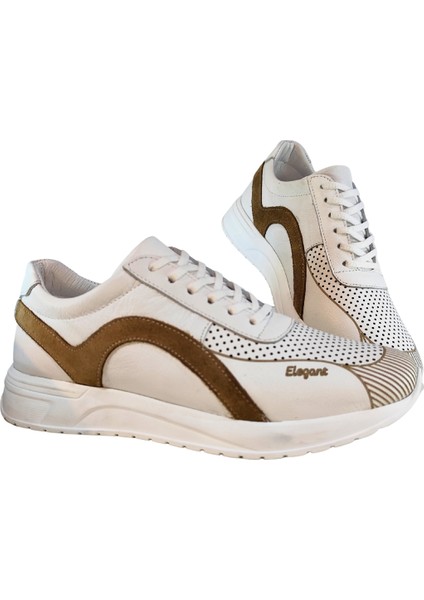 Erkek Hakiki Tabaka Deri El Yapımı Bağcıklı Üstü Delikli Sneakers Ayakkabı 25WM0313