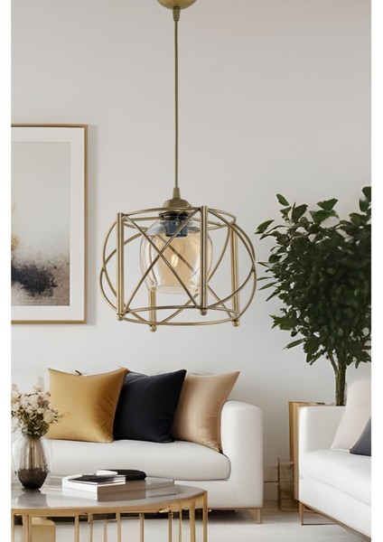 Şık Bal Rengi Camlı Eğik Sarkıt Avize, Modern ve Zarif Aydınlatma Heli