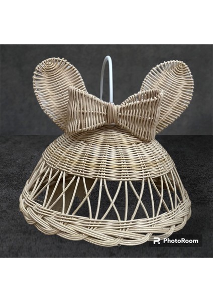 Haki Renkli Rattan Bambu Hasır Çocuk Odası Avizesi, Doğal ve Şık Tasarım.