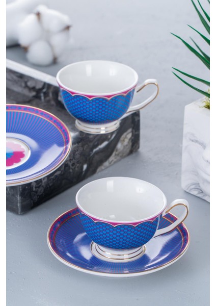 Çok Renkli 2 Kişilik Porselen Kahve Fincanı Takımı, 90 ml