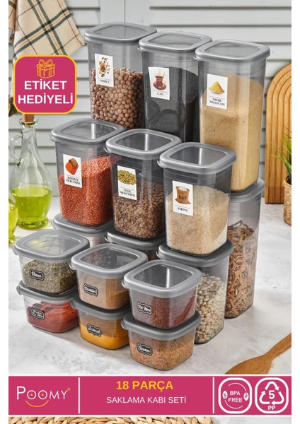18'li Kapaklı Saklama ve Baharatlık Seti, Etiketli, Çok Amaçlı, Şık ve Kullanışlı