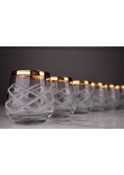 Altın Şeritli Kesme Polo Dekorlu Mini Kahve Yanı Su Bardağı 6'lı 115 cc