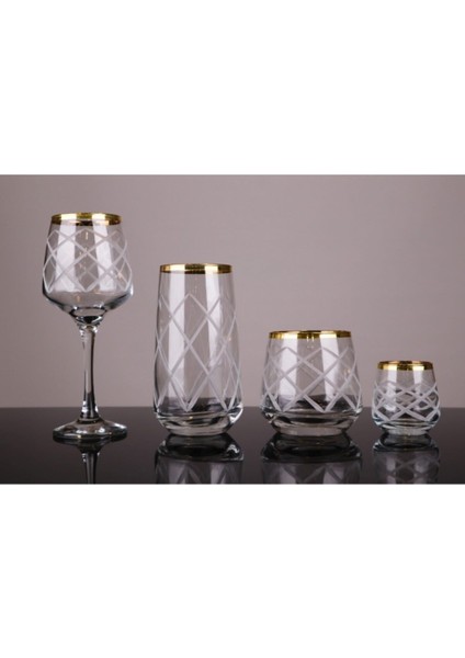 Altın Şeritli Kesme Polo Dekorlu Mini Kahve Yanı Su Bardağı 6'lı 115 cc modelleri