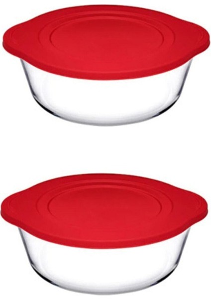 2 Adet Beyaz Yuvarlak Cam Tencere 2100CC, Kapaklı, Dayanıklı ve Şık Tasarım