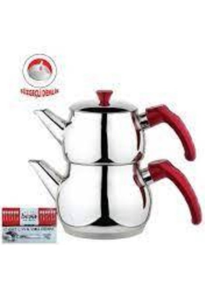 Kırmızı Sap Mini Çelik Çaydanlık Takımı, Şık ve Dayanıklı Mutfak Gereci Seti