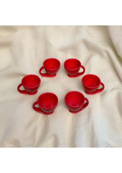 6'lı Kırmızı Kendinden Altlıklı Tasarım Fincan Takımı, Kahve ve Bitki Çayı Için fiyatları