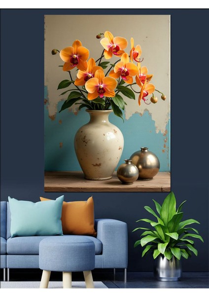 Renkli Çiçekli Vazo ve Tablo Dekor Seti, Ahşap ve Kanvas Malzeme fiyatları