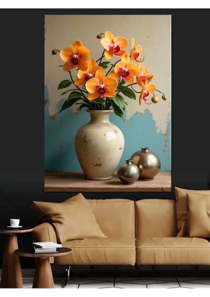 Renkli Çiçekli Vazo ve Tablo Dekor Seti, Ahşap ve Kanvas Malzeme modelleri