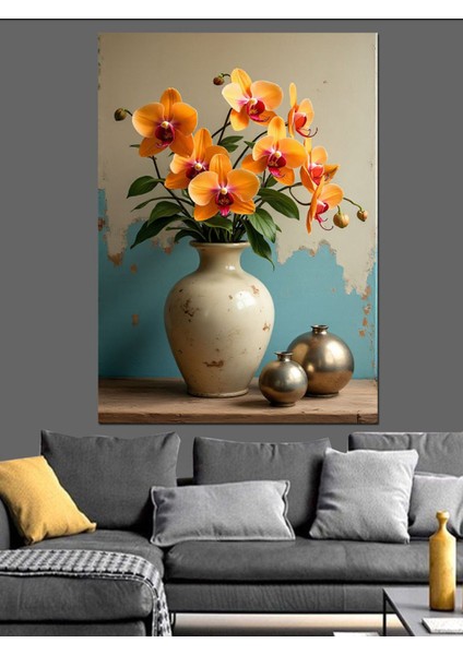 Renkli Çiçekli Vazo ve Tablo Dekor Seti, Ahşap ve Kanvas Malzeme indirimleri