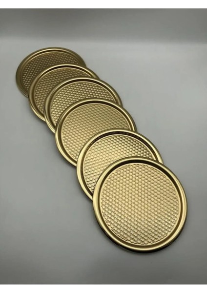 6'lı Yuvarlak Altın Desenli Sunum Tepsisi, 23 Cm, Dekoratif ve Servis Için Uygun