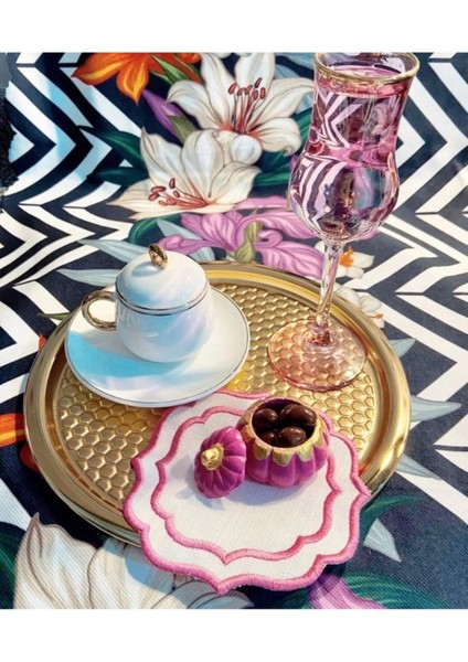 6'lı Yuvarlak Altın Desenli Sunum Tepsisi, 23 Cm, Dekoratif ve Servis Için Uygun modelleri