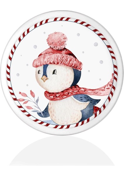 Yılbaşı Penguen Desenli 30CM Yuvarlak Servis Tabağı, Renkli ve Şık Tasarım fiyatları
