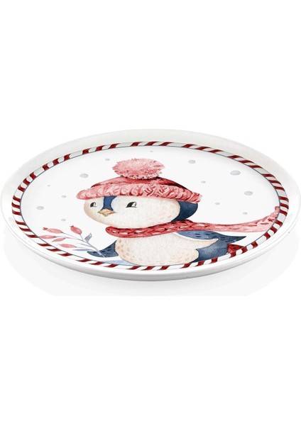 Yılbaşı Penguen Desenli 30CM Yuvarlak Servis Tabağı, Renkli ve Şık Tasarım modelleri