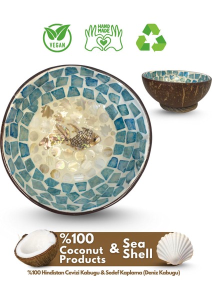 Mavi Sedef Kaplama Hindistan Cevizi ve Hasır Kase Altlığı, Şık Çerezlik Seti