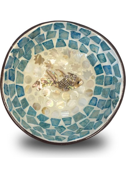 Mavi Sedef Kaplama Hindistan Cevizi ve Hasır Kase Altlığı, Şık Çerezlik Seti fırsatları