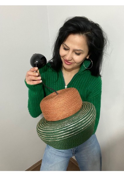 Modern ve Rustik Dekoratif Hasır Avize, Şık ve Doğal Tasarım, Yeşil, Gri ve Kiremit Renk Seçenekleri modelleri