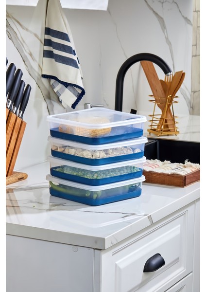 Lacivert 4'lü Silikon Tabanlı 2000 ml Derin Dondurucu Saklama Kabı Seti fiyatları