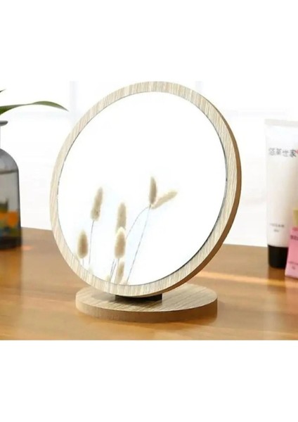 Eğimli 22 cm Yuvarlak Ahşap Masaüstü Makyaj ve Bakım Aynası