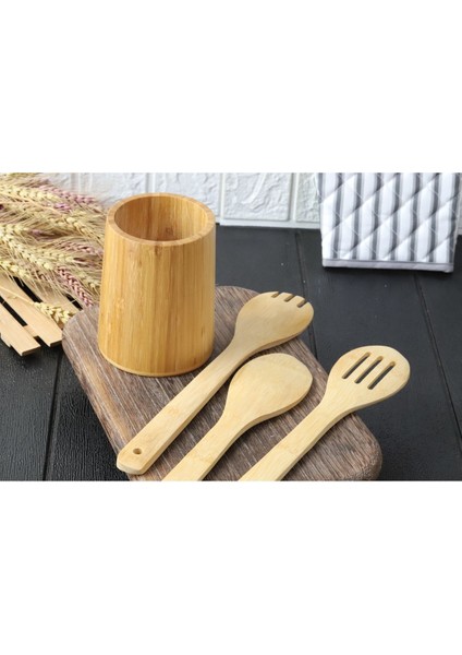 4 Parça Bambum Ahşap Kaşıklık ve Servis Seti, Şık ve Kullanışlı Yemek Hazırlık Seti modelleri
