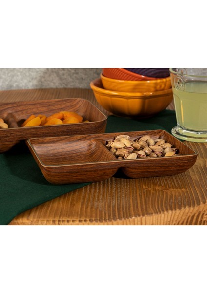 Kahverengi Iki Bölmeli Çerezlik 18.5cm, Şık ve Kullanışlı Ev Aksesuarı