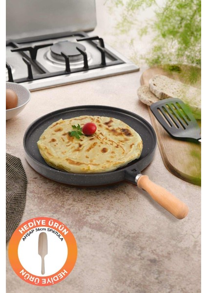 Çift Taraflı Granit Döküm Tava, Gözleme ve Izgara, Çıkarılabilir Sap, Spatula Hediye