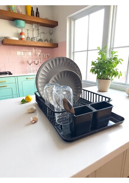 Siyah Metal Tezgah Üstü Tepsi ve Kaşıklık, Tek Katlı Bulaşık Kurutmalık, Pratik Kullanım fırsatları