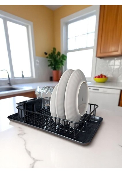 Siyah Metal Tezgah Üstü Tepsi ve Kaşıklık, Tek Katlı Bulaşık Kurutmalık, Pratik Kullanım indirimleri