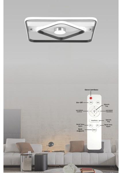 ESSLİGHT SANYA 45 CM PLAFONYER KUMANDALI LED AVİZE 3 RENK IŞIK MODLU (BEYAZ SARI GÜN IŞIĞI)