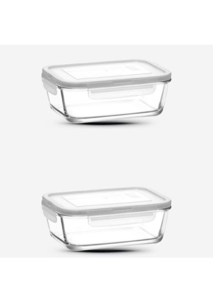 Dikdörtgen Cam Saklama Kabı Seti, 800CC, Şeffaf ve Dayanıklı, Pratik Kullanım.