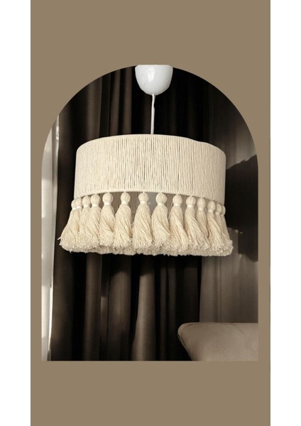 Ekru Makrome Aydınlatma, Iskandinav ve Rustik Tarz Bohem Avize Duy Dahil