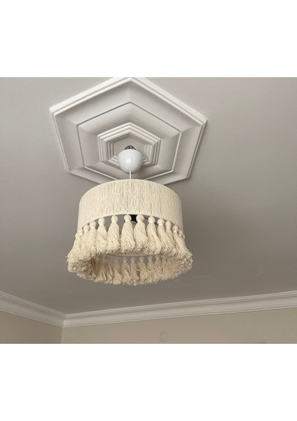 Ekru Makrome Aydınlatma, Iskandinav ve Rustik Tarz Bohem Avize Duy Dahil modelleri