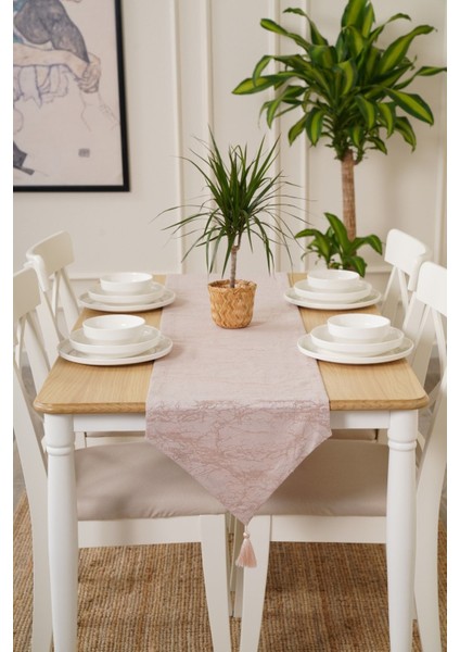 35CM x 180CM Pudra Desenli Dekoratif Runner, Şık ve Zarif Ev Aksesuarı