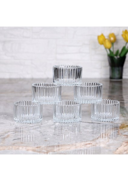 6'lı Mini Cam Sosluk ve Lokumluk Seti, Çizgili Dekoratif Kase, Beyaz fırsatları