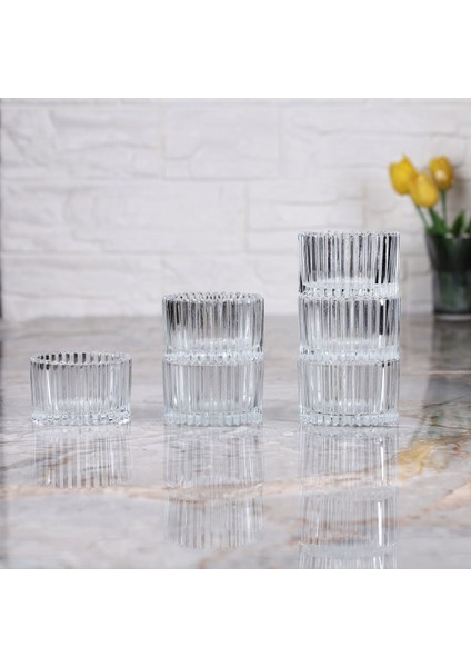 6'lı Mini Cam Sosluk ve Lokumluk Seti, Çizgili Dekoratif Kase, Beyaz indirimleri