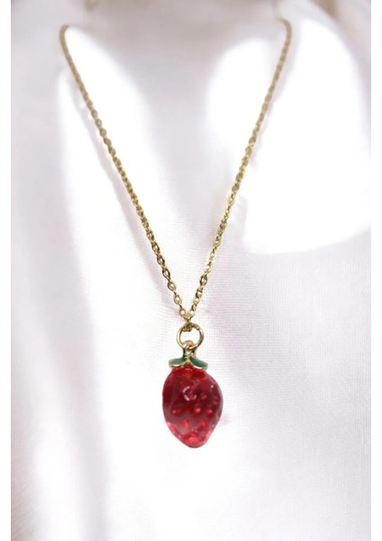 Çelik Kolye Çilek Figürlü – Kadın Takı modelleri