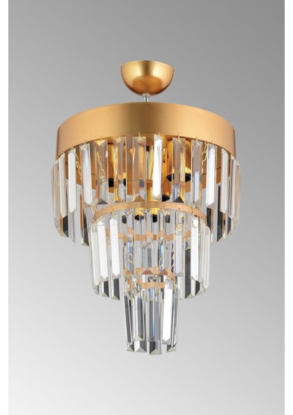 3'lü Katlı Gold Kristal Taşlı Modern Avize, Şık ve Parlak Dekorasyon Aydınlatması